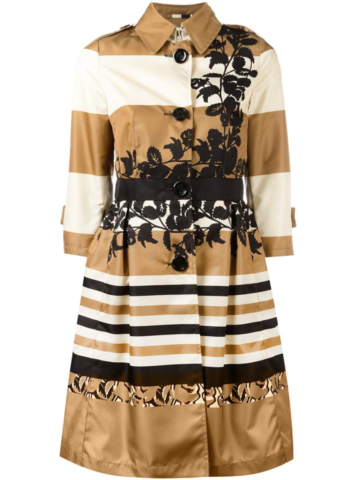 Herno Striped Flared Coat - Brown