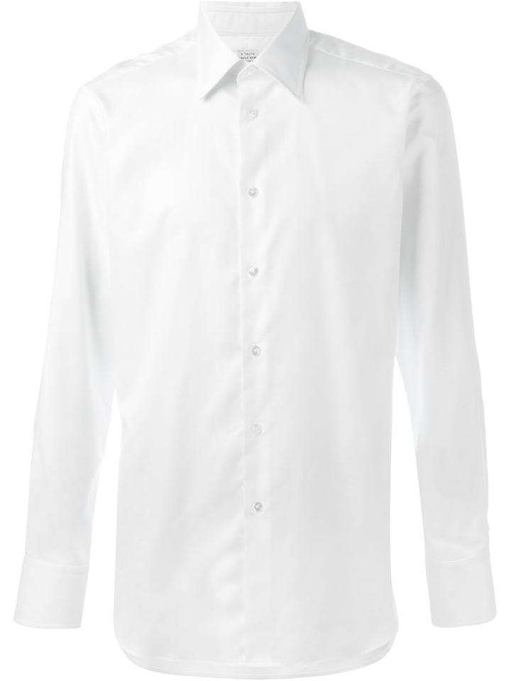 E. Tautz Slim Fit 485 Collar Shirt, Men's, Size: 15, White, Cotton