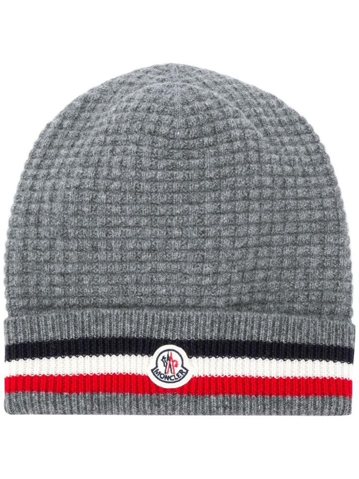 Moncler Striped Knit Cap - Grey