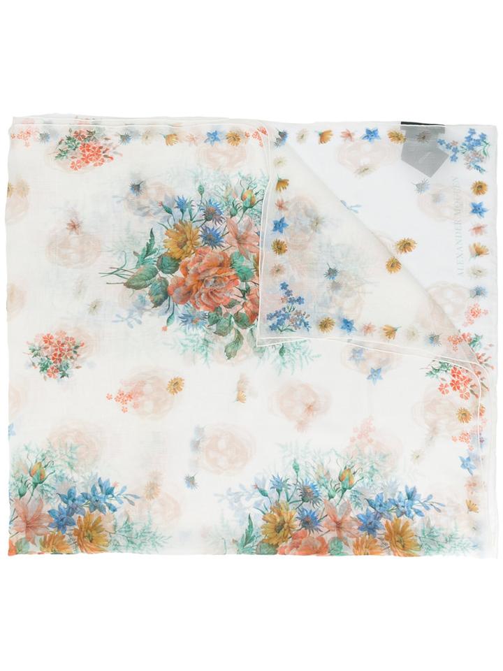 Alexander Mcqueen Floral Print Scarf, Women's, Nude/neutrals, Silk