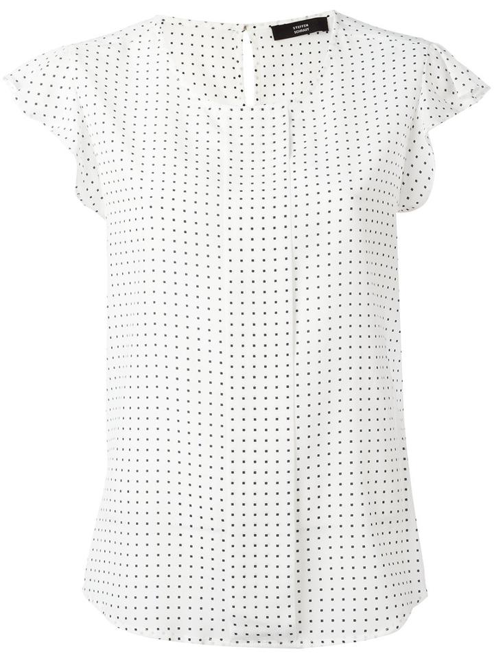 Steffen Schraut Squares Print Blouse, Women's, Size: 38, White, Silk/spandex/elastane