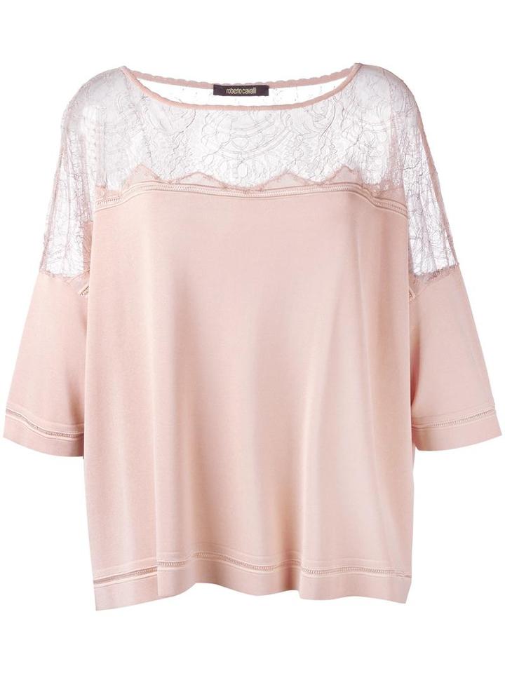 Roberto Cavalli Sheer Panel Flared Blouse, Women's, Size: 44, Nude/neutrals, Polyamide/polyester/viscose