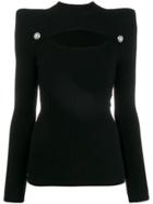 Balmain Structured Cut Out Knitted Top - Black