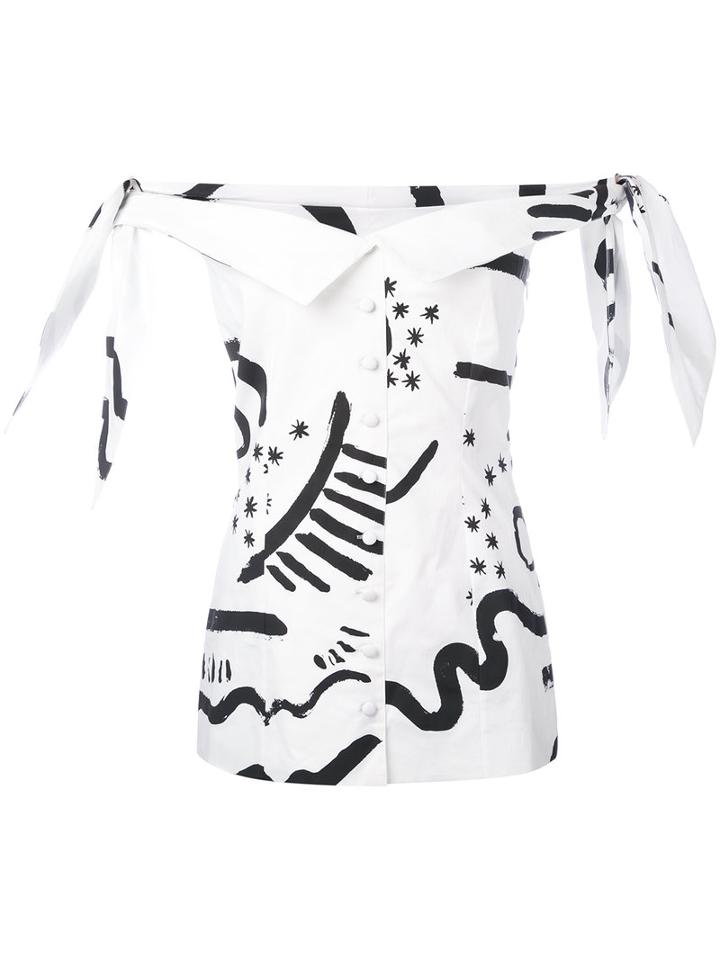 Isa Arfen - Off-shoulder Printed Top - Women - Cotton/spandex/elastane - 8, White, Cotton/spandex/elastane