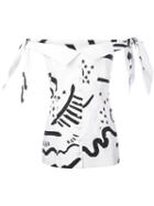 Isa Arfen - Off-shoulder Printed Top - Women - Cotton/spandex/elastane - 8, White, Cotton/spandex/elastane