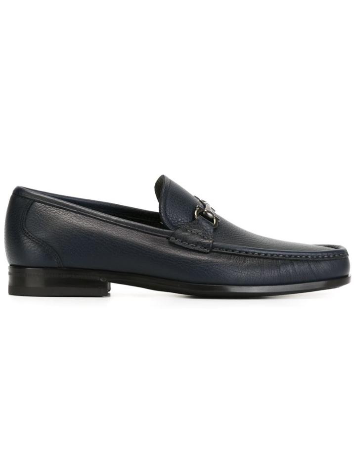 Salvatore Ferragamo Gancini Buckle Loafers, Men's, Size: 7.5, Blue, Calf Leather/leather/rubber