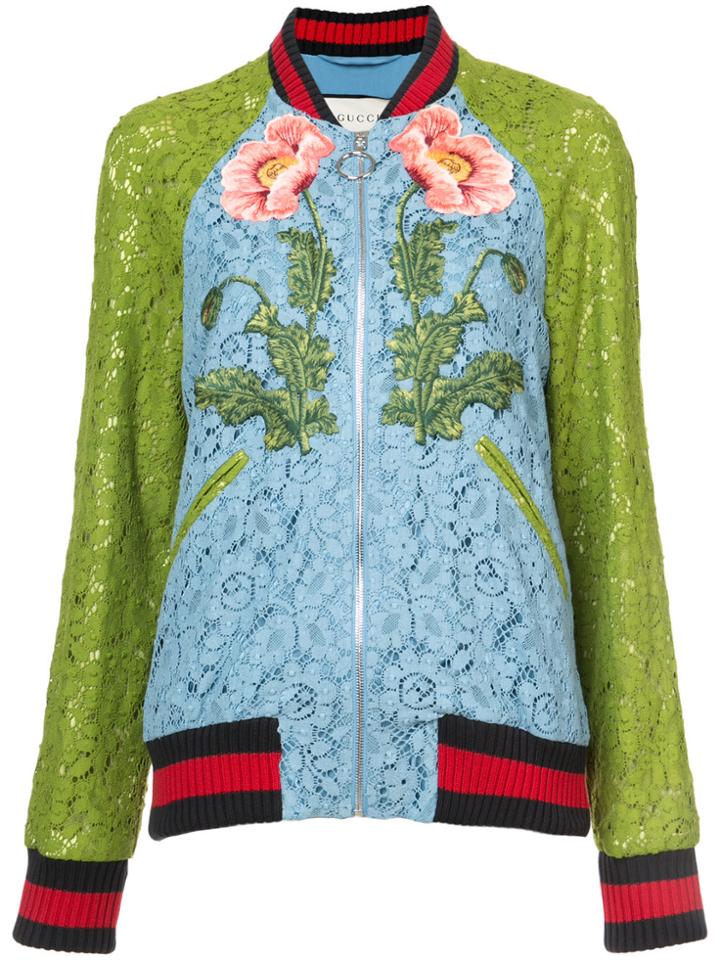Gucci Floral Embroidered Bomber Jacket - Blue