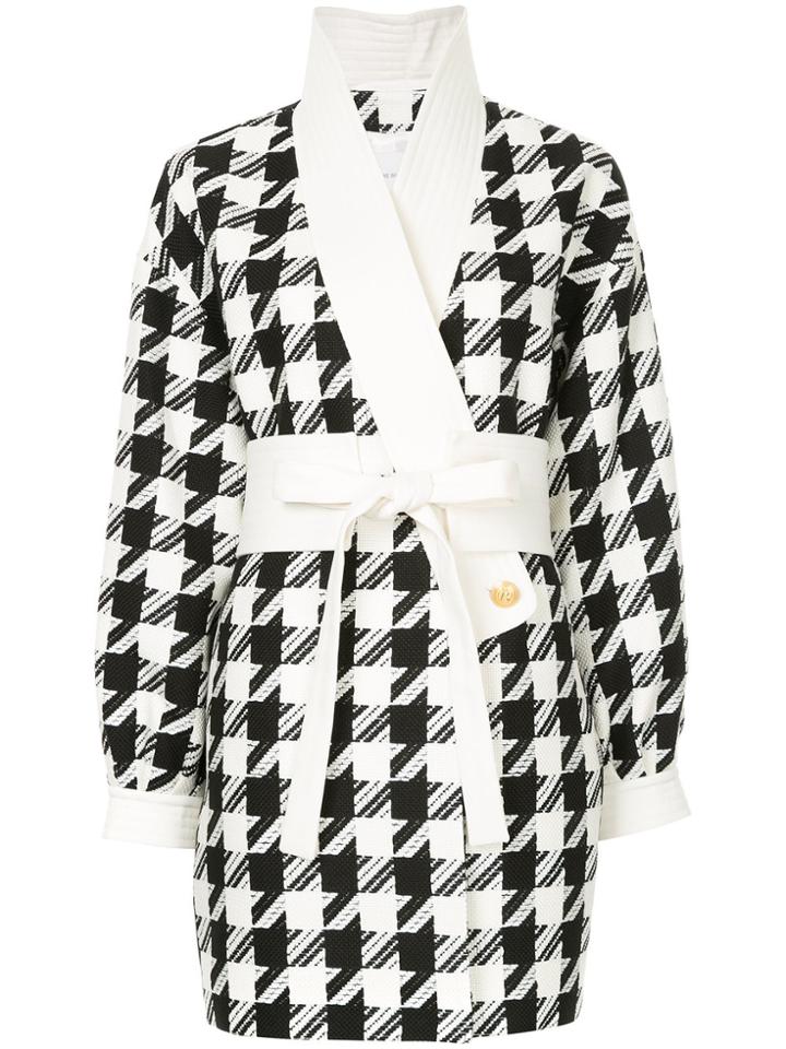 Pierre Balmain Belted Houndstooth Jacket - White