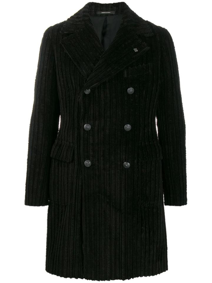 Tagliatore Double Breasted Velour Coat - Black