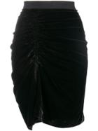 Pinko Ruched Front Velvet Skirt - Black