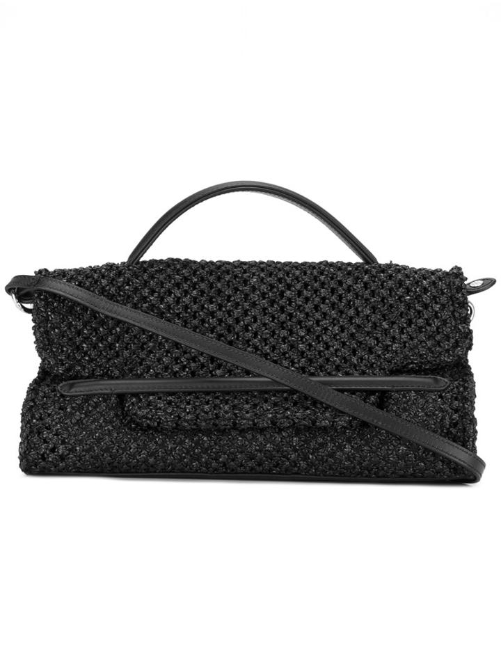 Zanellato Fold-over Closure Tote, Women's, Black, Raffia/leather