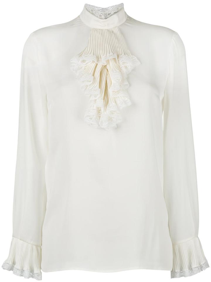 Gucci - Georgette And Lace Trim Blouse - Women - Silk/polyamide - 40, White, Silk/polyamide
