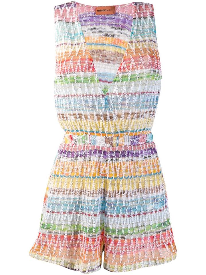 Missoni Mare Zigzag Knit Plunge Playsuit - White