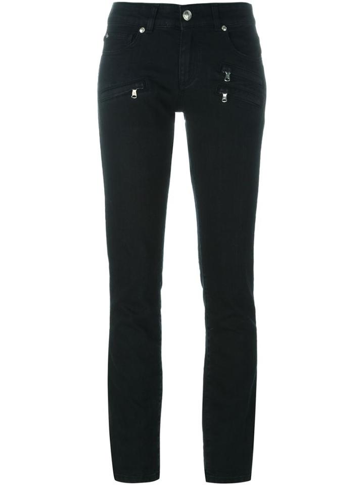 Pierre Balmain Zipped Pocket Skinny Jeans, Women's, Size: 24, Black, Cotton/polyester