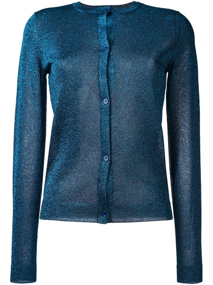 Jil Sander Navy Lurex Cardigan, Women's, Size: Large, Blue, Polyester/metallic Fibre