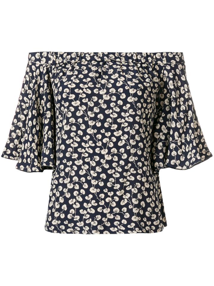 Ganni Printed Off The Shoulder Blouse - Blue