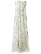 Alexander Mcqueen Floral Draped Bustier Evening Dress, Women's, Size: 40, White, Silk/polyamide/spandex/elastane