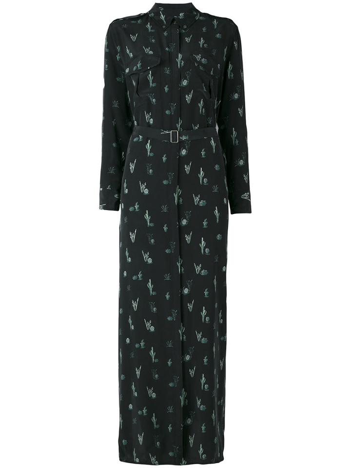 Equipment - Cacti Print Long Shirt Dress - Women - Silk - L, Women's, Black, Silk