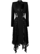 Alexander Mcqueen Lace Drape Double-breasted Coat - Black