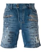 Just Cavalli Distressed Denim Shorts, Men's, Size: 33, Blue, Cotton/spandex/elastane