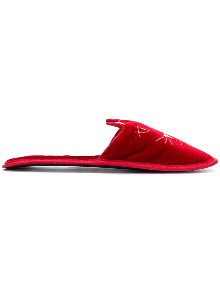 Charlotte Olympia Cat Slippers - Red