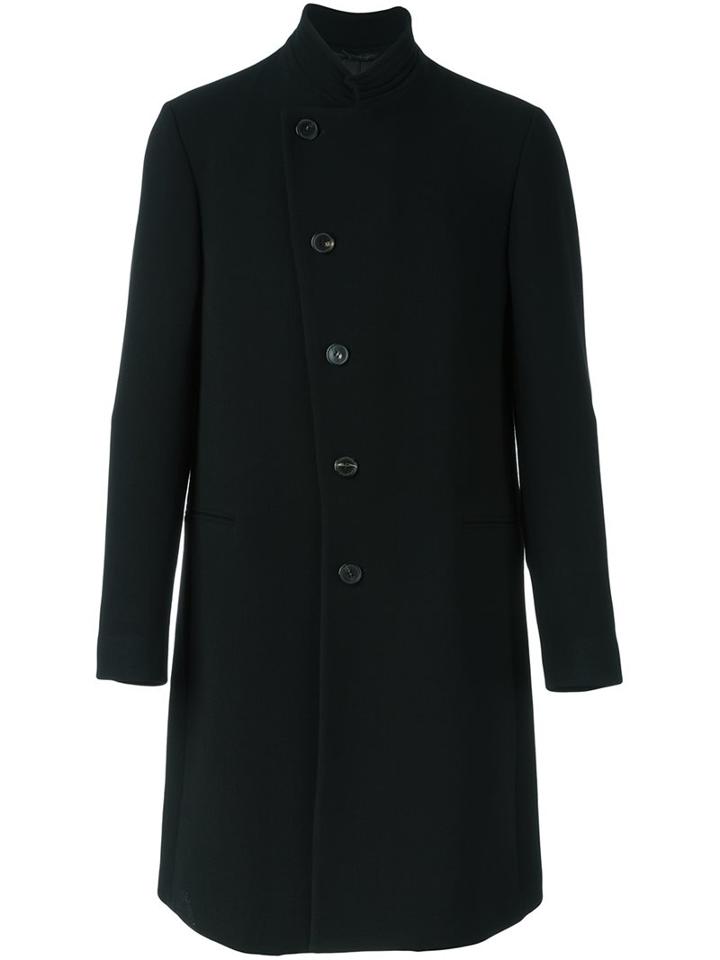 Armani Collezioni Off-centre Button Coat, Men's, Size: 50, Black, Spandex/elastane/cupro/virgin Wool