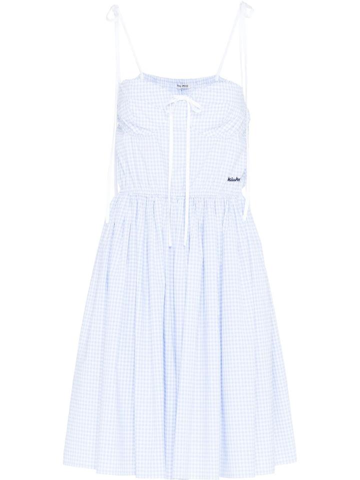 Miu Miu Gingham Check Midi Dress - Blue