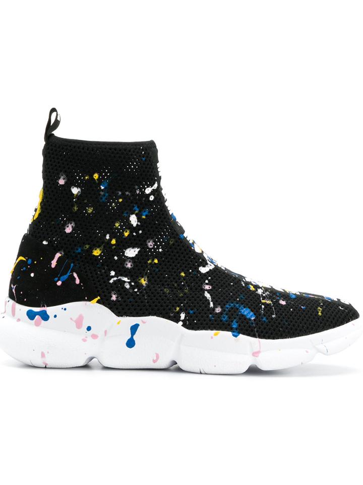 Msgm Paint-splatter Sock Sneakers - Black