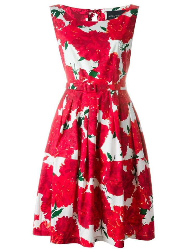 Samantha Sung Flower Print Belted Dress - White