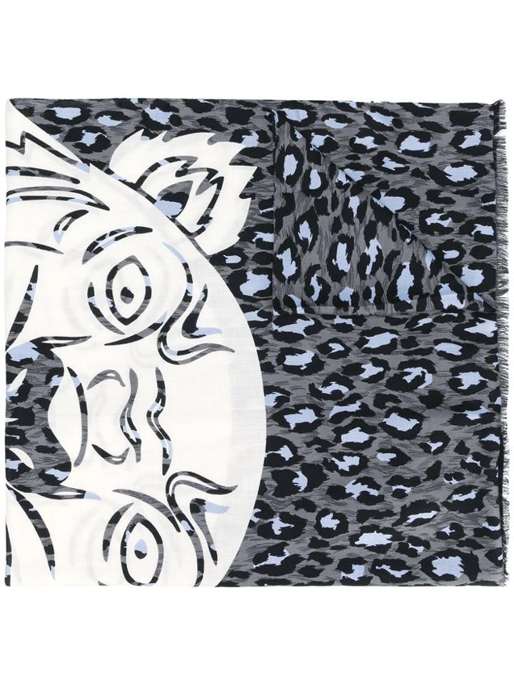 Kenzo Leopard Print Tiger Scarf - Grey