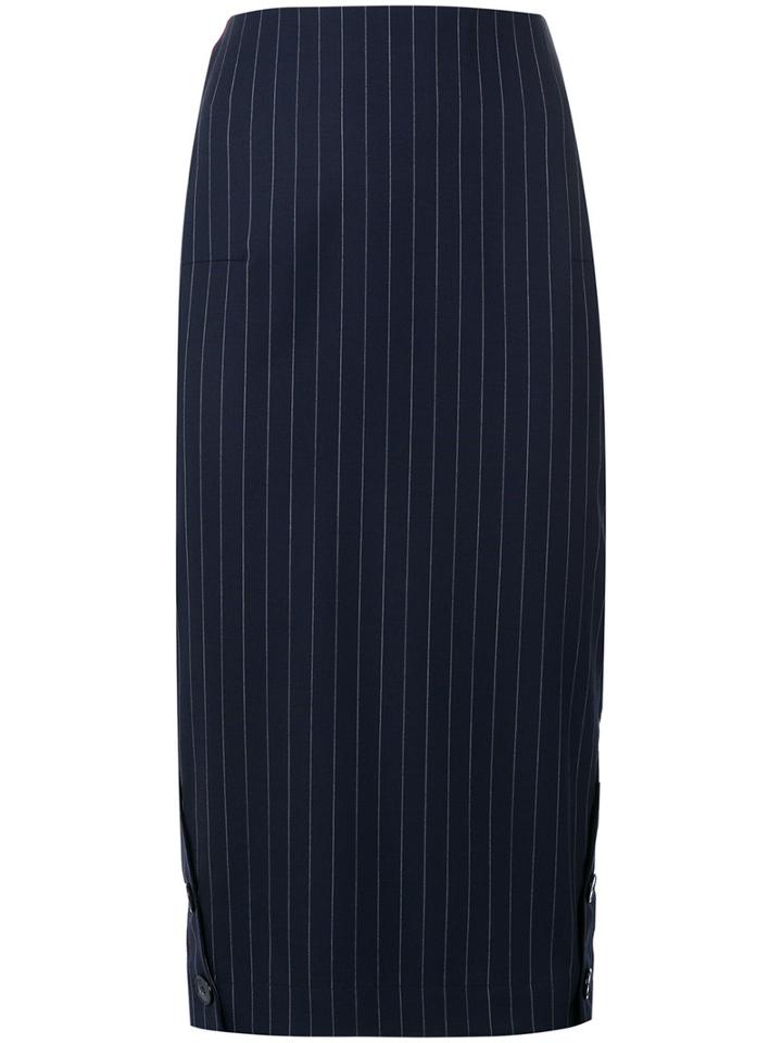 Victoria Beckham Striped Pencil Skirt, Women's, Size: 12, Blue, Wool