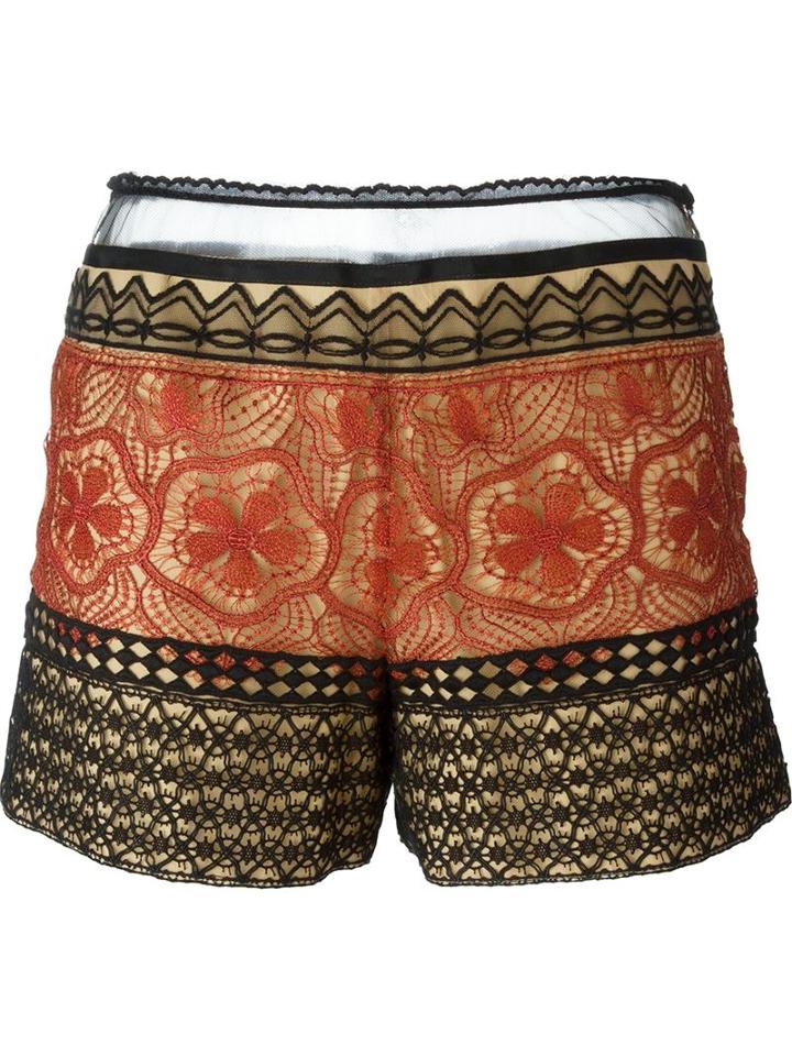 Alberta Ferretti Lace Overlay Multi Pattern Short Shorts