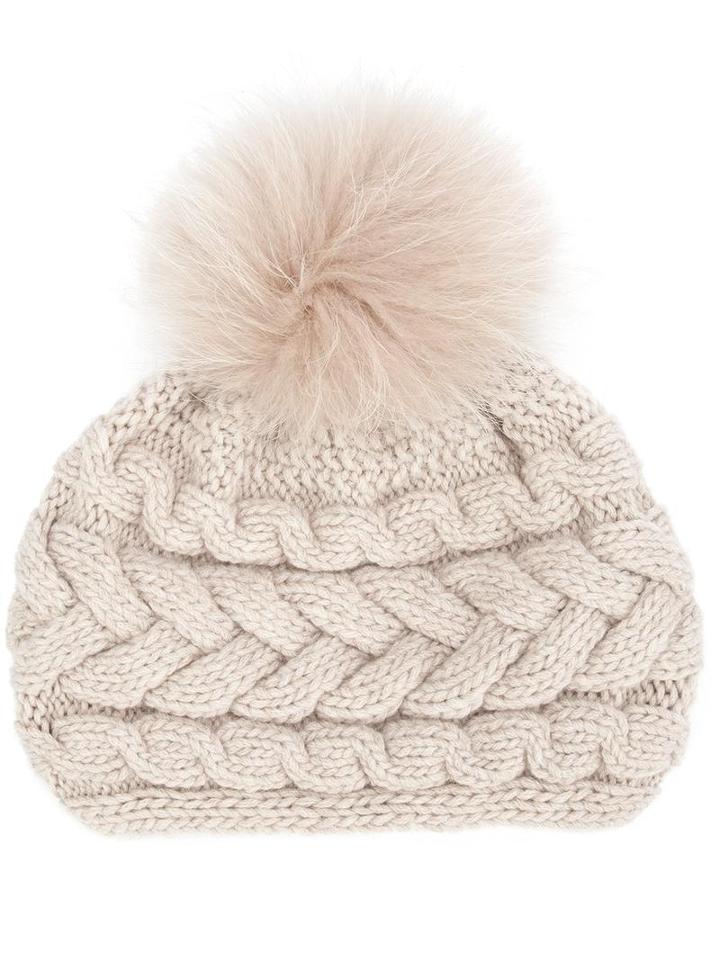 Inverni Pompom Beanie, Women's, Nude/neutrals, Cashmere/racoon Fur