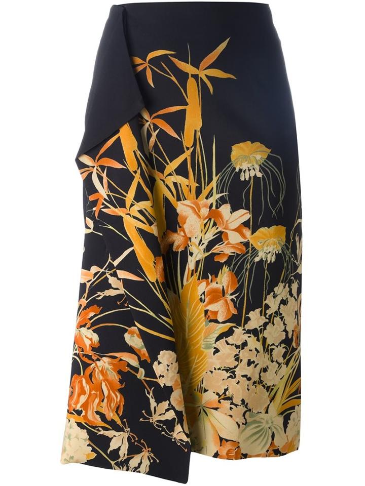 No21 Floral Print Wrap Skirt, Women's, Size: 42, Black, Cupro/viscose