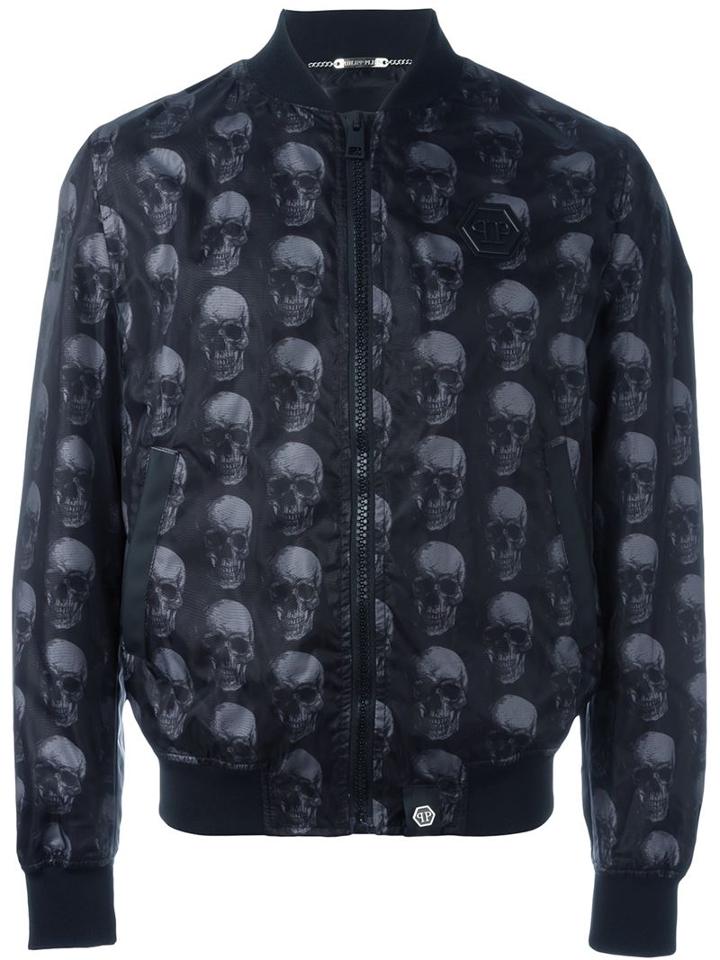 Philipp Plein 'loop' Bomber Jacket, Men's, Size: Small, Black, Polyester/nylon/polyamide