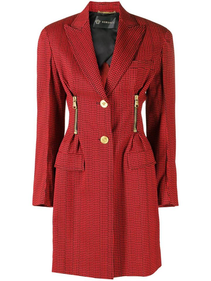 Versace Patterned Single Breasted Coat - Red