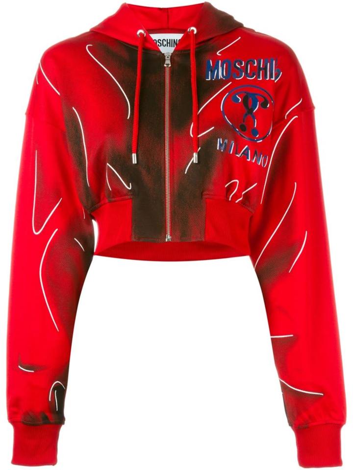 Moschino Trompe-l'ail Logo Hoodie, Women's, Size: 38, Red, Cotton/polyester/rayon/other Fibers