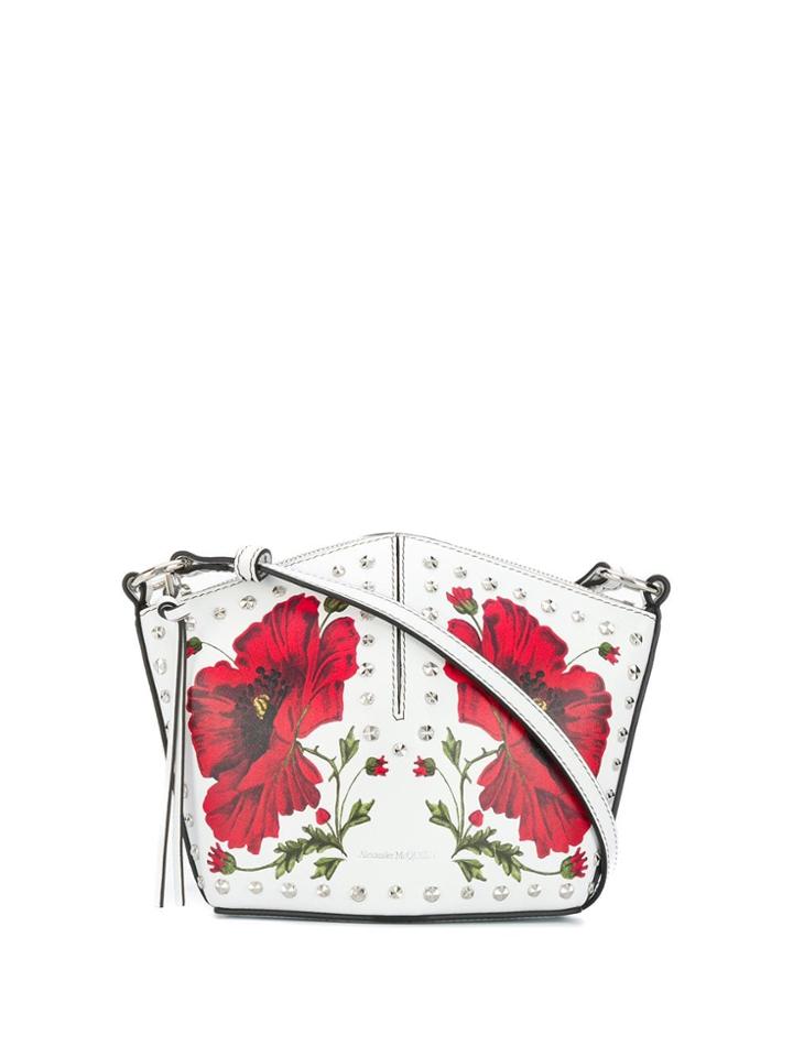 Alexander Mcqueen Floral Studded Crossbody Bag - White