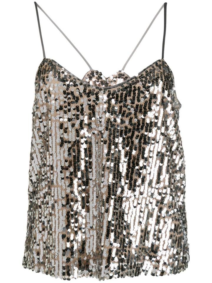 Veronica Beard Sequin Layer Tank Top - Silver
