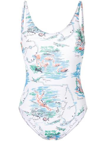 Bassike Printed Swimsuit - White