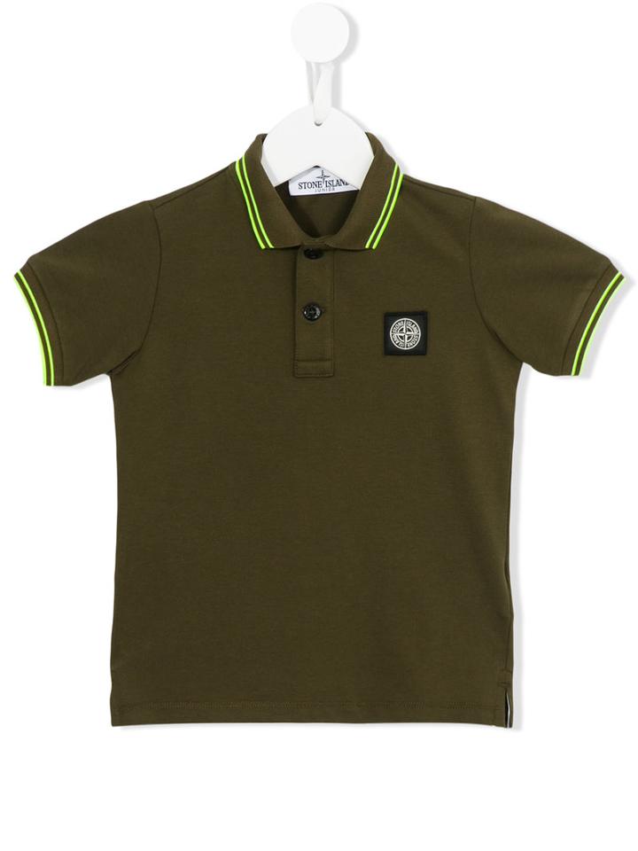Stone Island Kids Striped Trim Polo Shirt, Boy's, Size: 12 Yrs, Green