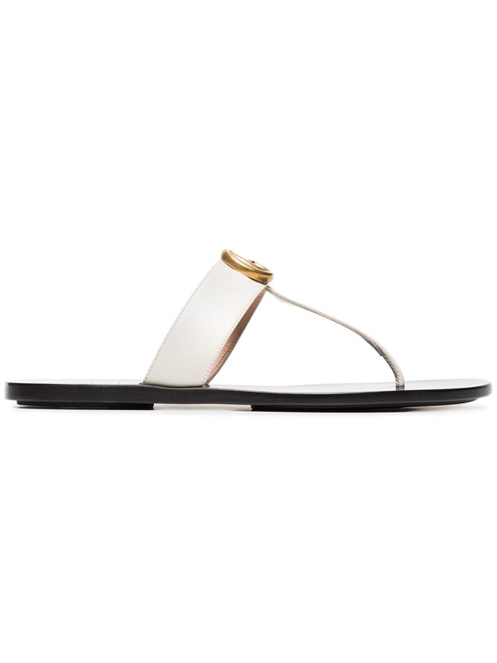 Gucci Marmont Flat Leather Sandals - White
