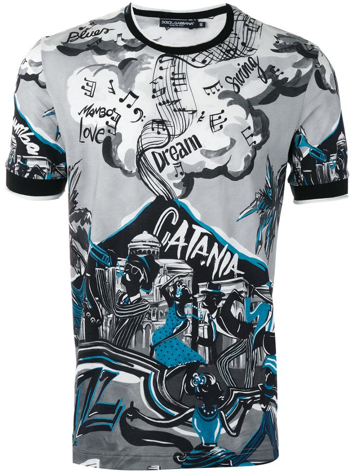 Dolce & Gabbana Catania Print T-shirt, Men's, Size: 46, Grey, Cotton