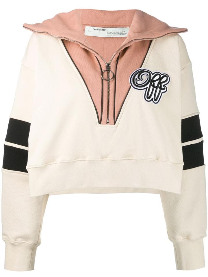 Off-white Half Zip Crop Sweatshirt - Neutrals