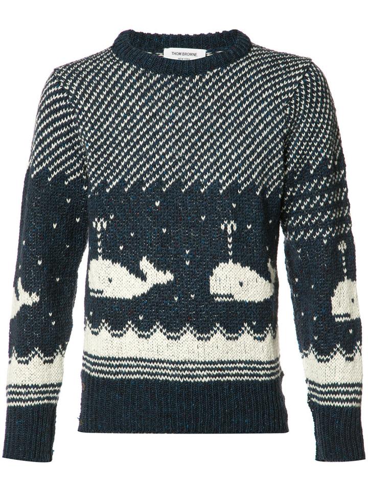 Thom Browne Whale Intarsia Jumper, Men's, Size: 4, Blue, Wool/mohair