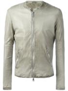 Giorgio Brato Banded Collar Leather Jacket, Men's, Size: 46, Grey, Leather/cotton/nylon