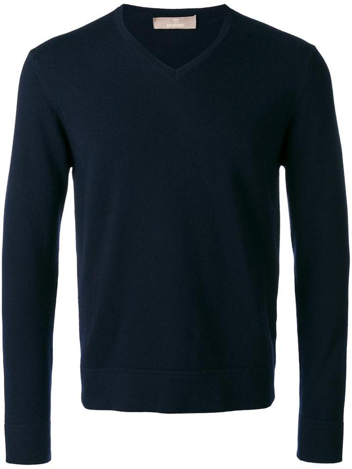 Cruciani V-neck Jumper, Men's, Size: Medium, Blue, Cashmere