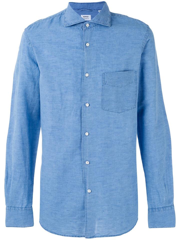 Aspesi - Plain Shirt - Men - Cotton/linen/flax - 39, Blue, Cotton/linen/flax