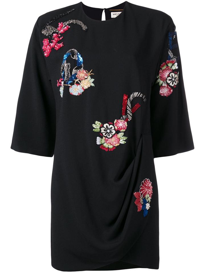 Saint Laurent Floral Embroidered Dress - Black