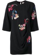 Saint Laurent Floral Embroidered Dress - Black